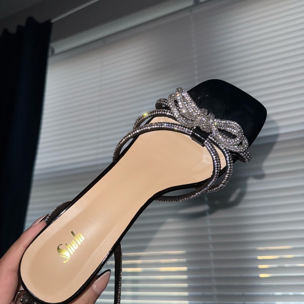 SHEIN Black Heels with Silver Embellishments